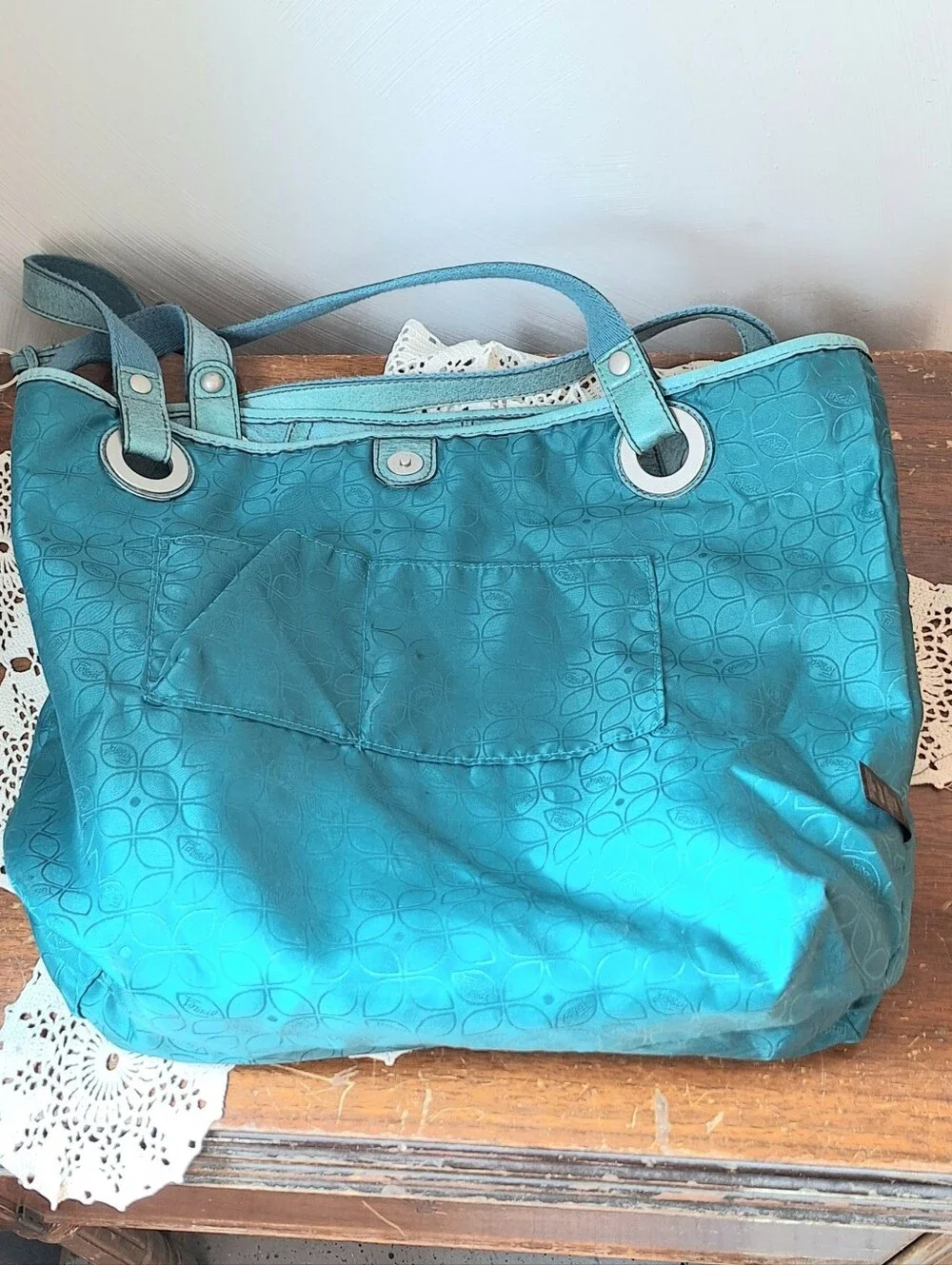 Fossil Hathaway Light Teal Leather Shoulder Tote Bag - Picture 9 of 13